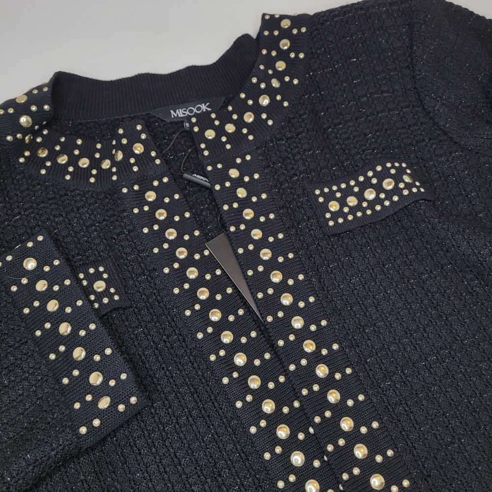 NWT - Misook Heritage Fit Black Gold Studded Knit Cardigan Jacket‎ Sz PL
